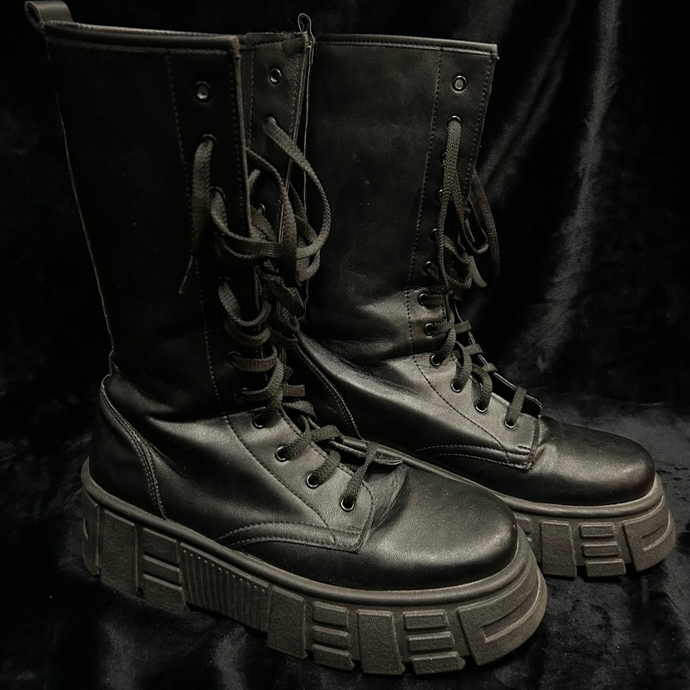 Black Lace-Up Platform Combat Boots